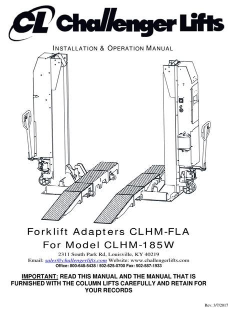 Capacity, Dual Pendant or Conventional Power Controls, 2 - 3 ft. . Challenger cl10 lift installation manual